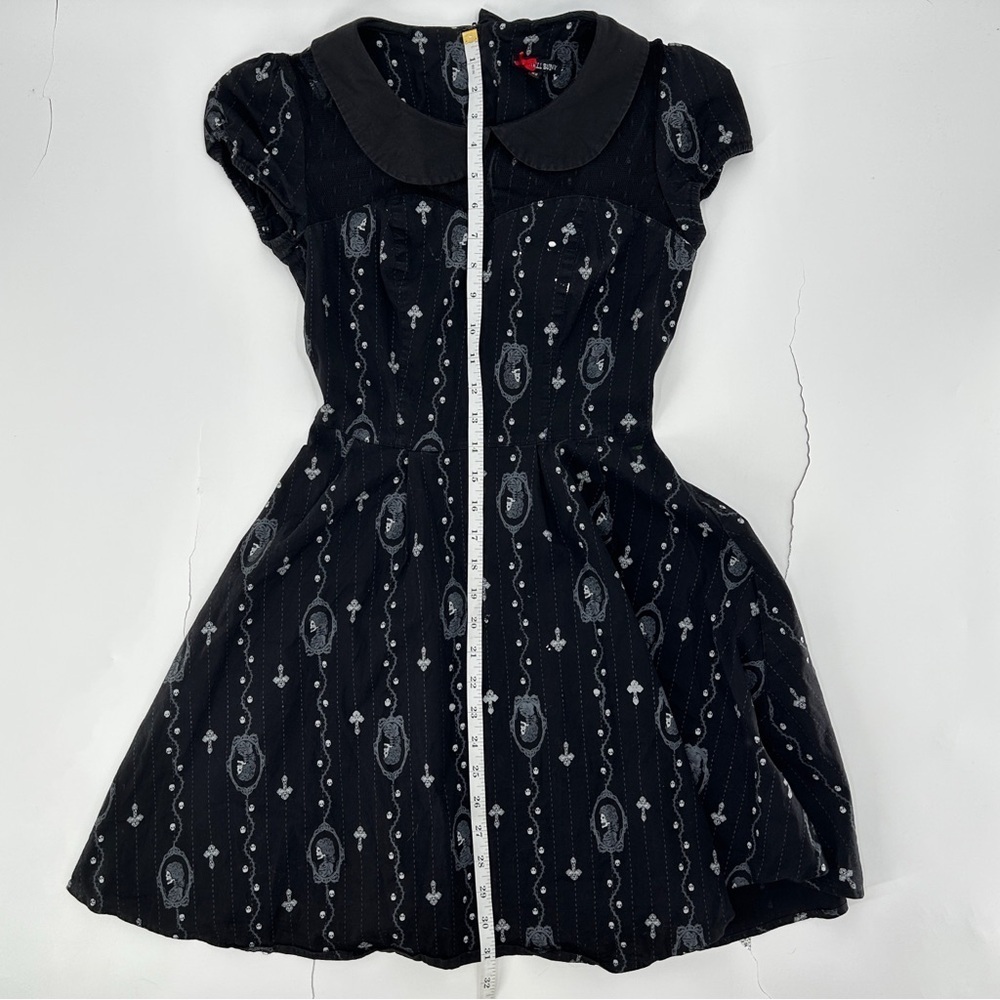 Hell Bunny Gemma Skull Cross Goth Cameo Collar Mini Black Dress Size XS - Picture 11 of 13